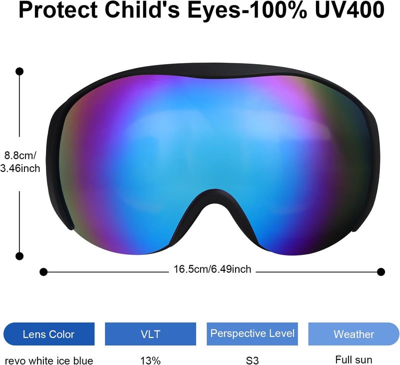 YooxArmor OTG Kids Ski Goggles Kids Snowboard Goggles for Boys Girls Toddler Youth Kid Snow Goggles Anti-Fog UV400 Protection - Image 3